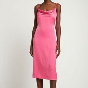 WeWoreWhat Cowl Neck Satin Midi Dress Charmeuse Hot Pink Size 0